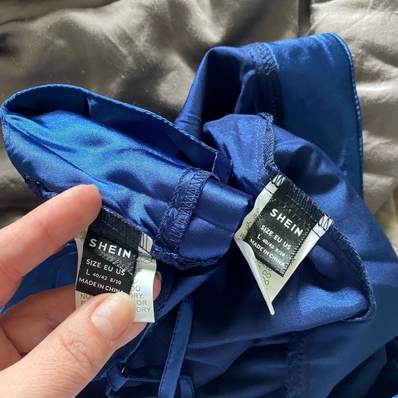 SHEIN Royal Blue Satin Crisscross TieBack Cami Top & Split Hem Pants - Size L - Picture 8 of 8